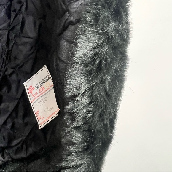 Y2K Canadian made black faux fur warm Yukon trapper winter ear flap hat 7 1/8 - Picture 12 of 13